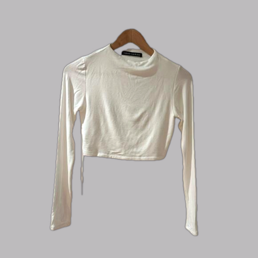Naked wardrobe white long sleeve crop top with open back medium